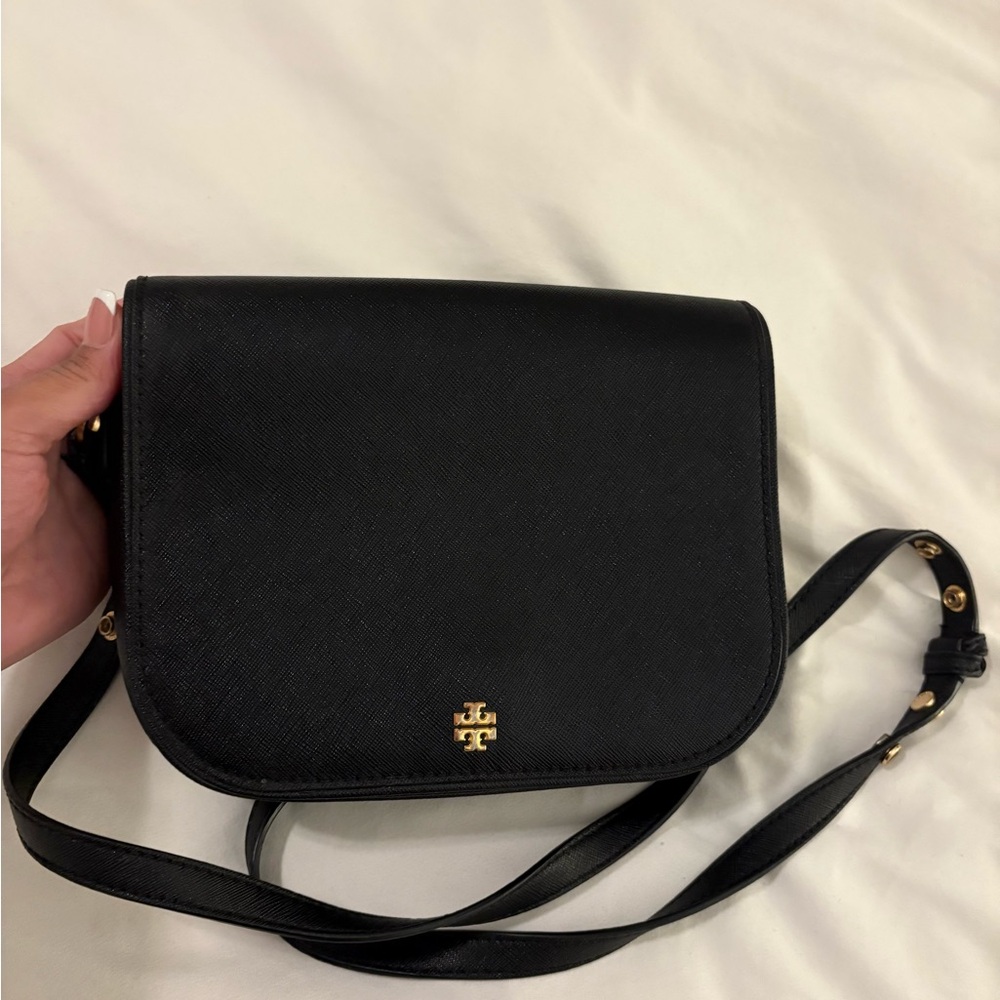 Tory Burch Black Leather Crossbody Bag with Gold Hardware